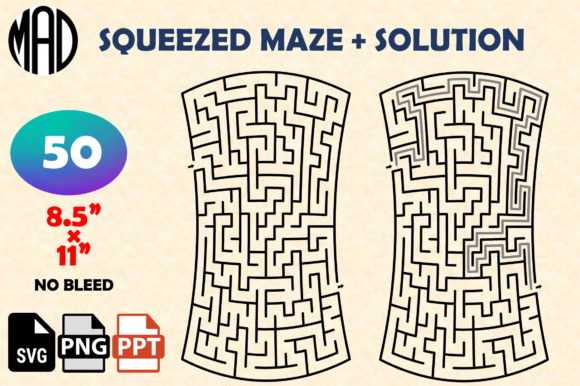 50 Squeezed Mazes Graphics for Kdp Interiors