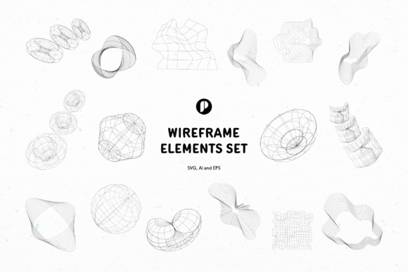Black Wireframe Elements Set: Minimalist Graphics & Illustrations