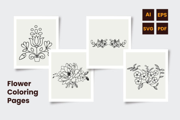 Hand Drawn Flower Coloring Pages Bundle: Graphics & Coloring Pages Amp