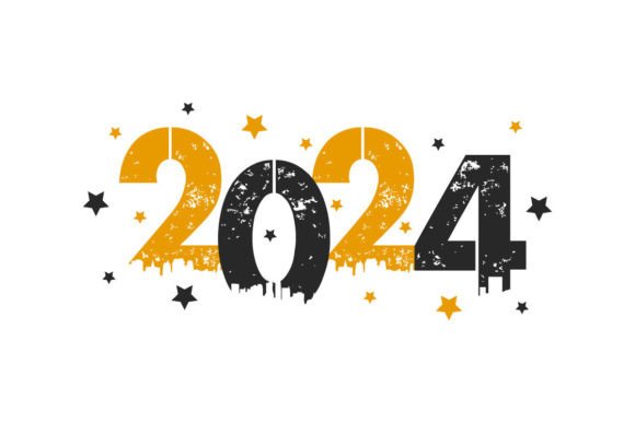 Happy New Year 2024 Modern Typography: Graphics & Illustrations