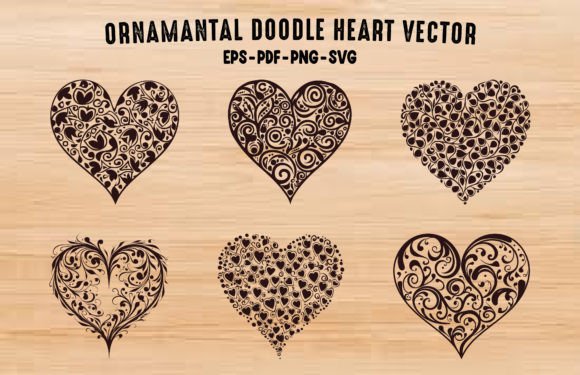 Ornamental Doodle Heart Vector Set: Illustrations & Graphics