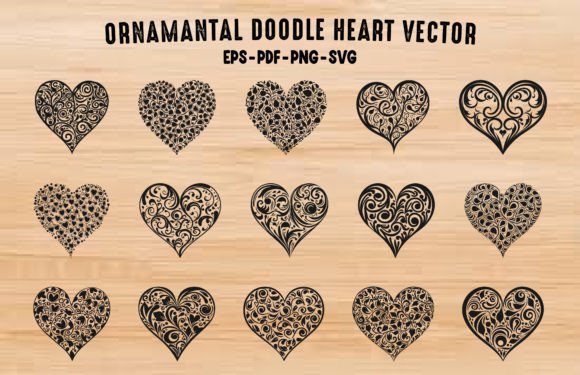 Ornamental Love Heart Vector Clipart Set: Graphics & Illustrations