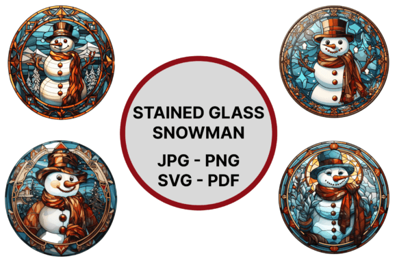 Stained Glass Snowman Graphics for Seasonal Illustrations