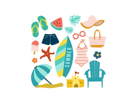 Summer Stickers Vector Graphics & Illustrations for Crafters