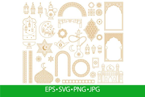 Traditional Arabic Muslim Oriental Gold Graphics & Illustrations